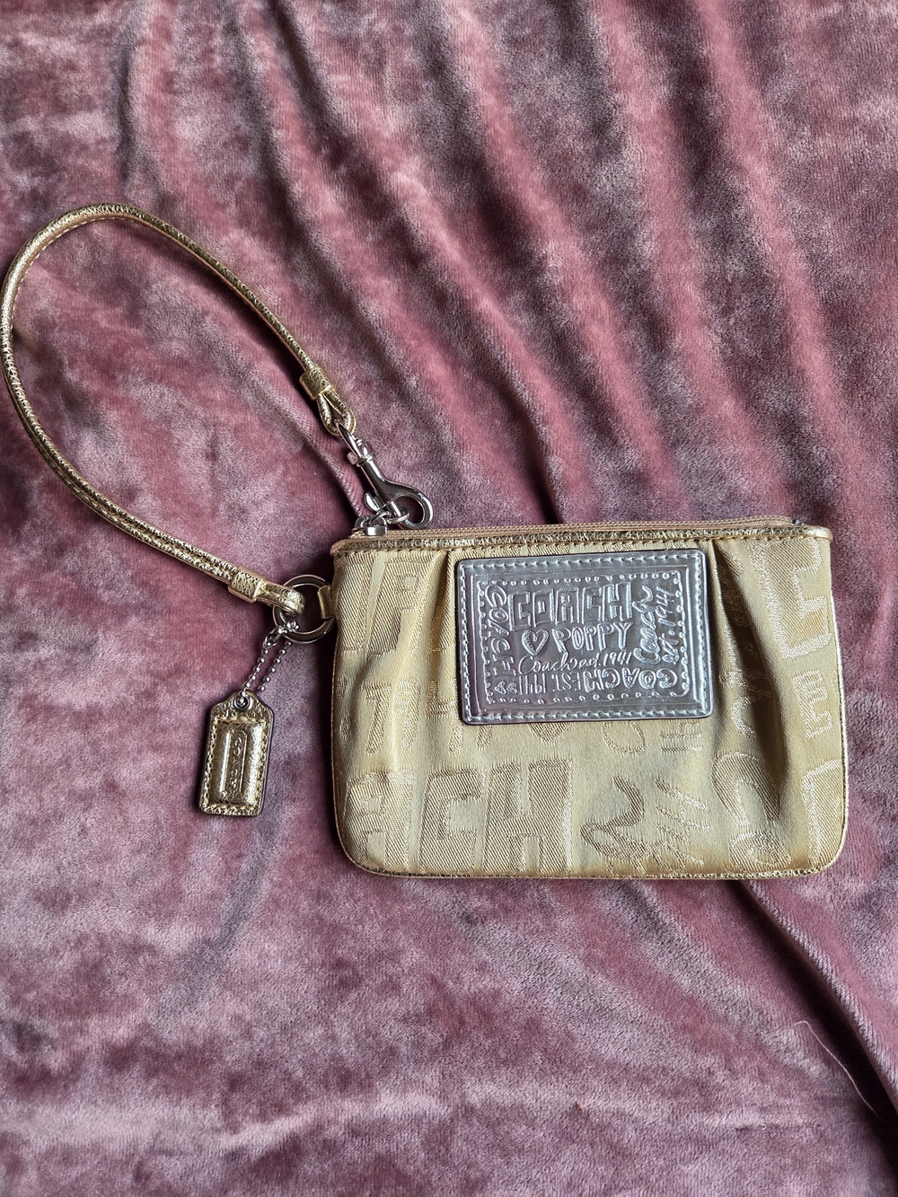 Coach Poppy Gold & Silver Metallic Glam  Signature Canvas Wristlet